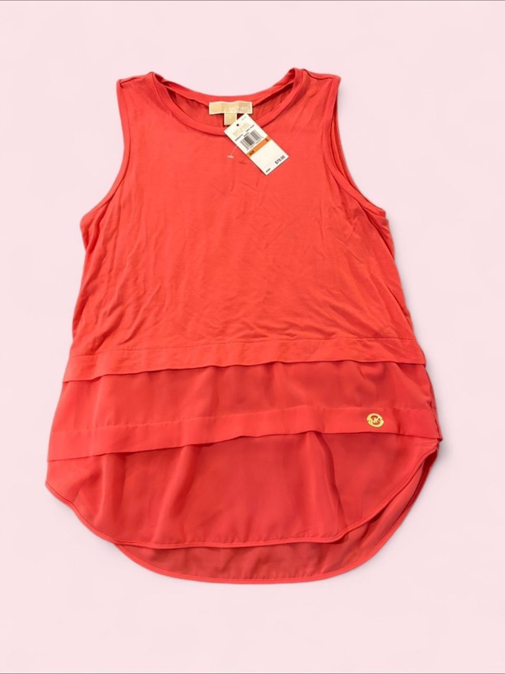 Michael Kors Coral Peach Layered Tank Top NWT Size S